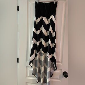 Elegant Asymmetrical Black and White strapless Dress